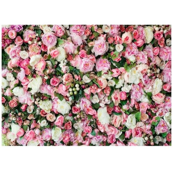 Pink Flowers Leaves Backdrop Wedding Wall Background Photo Booth 7x5 feet - Picture 2 of 3